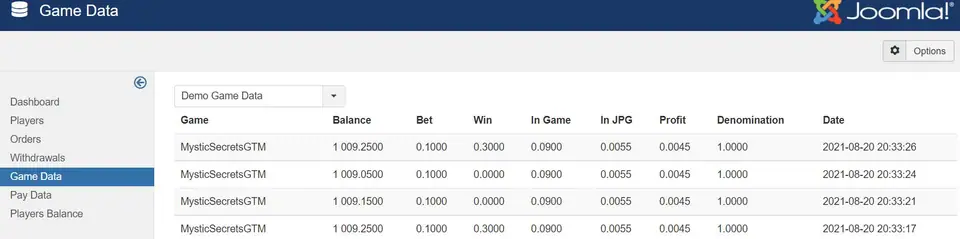 Game Data log for MysticSecretsGTM on 20 August 2021: balance about 1,009, bet 0.1000, wins of 0.3000 or 0, In Game 0.0900, In JPG 0.0055, Profit 0.0045
